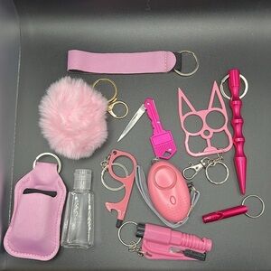 Set of 11 Pink Self Defense Keychain w/Kitty Knuckles